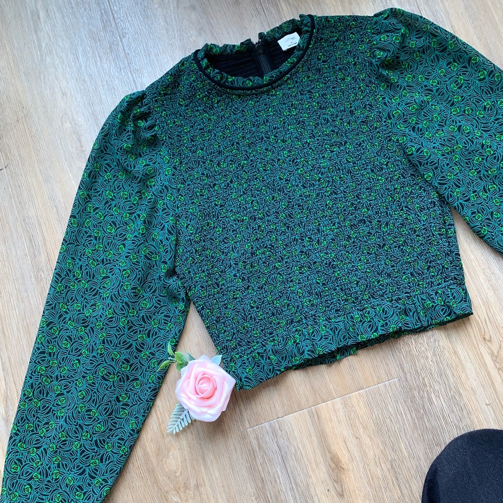 NWOT Wilfred Lilith Green Floral Puffed Sleeve Blouse